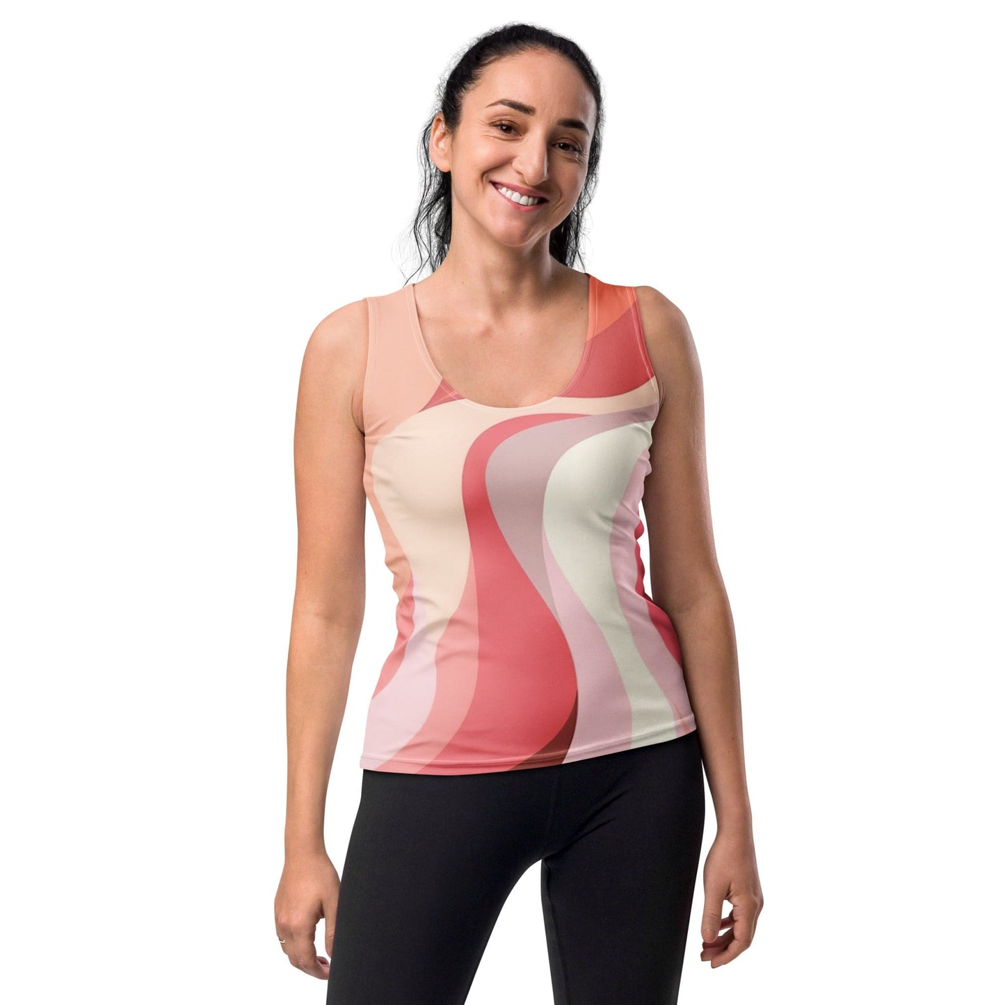 Womens Stretch Fit Tank Top - Pink White Boho Swirl Lines-0