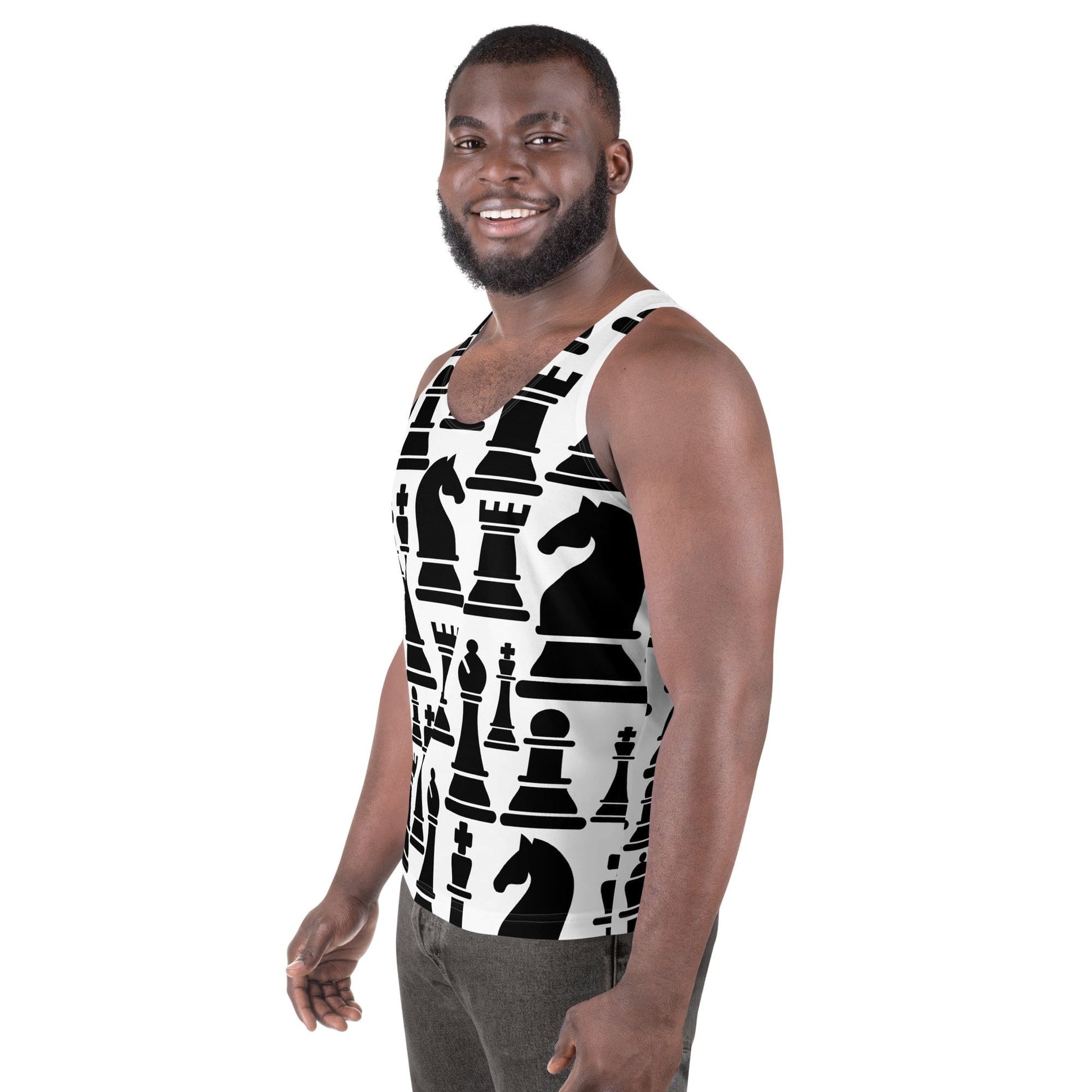 Mens Stretch Fit Tank Top - Black and White Chess Print-1