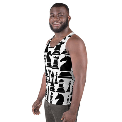 Mens Stretch Fit Tank Top - Black and White Chess Print-1
