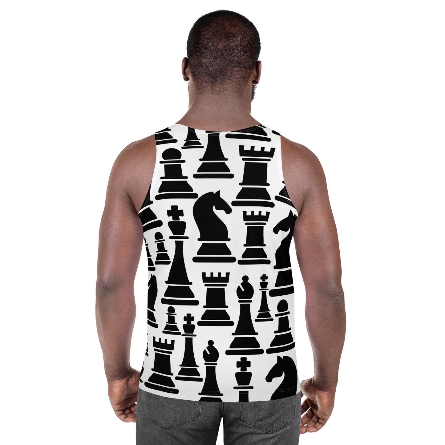 Mens Stretch Fit Tank Top - Black and White Chess Print-3