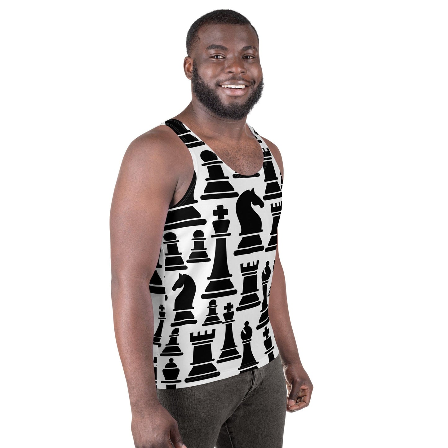 Mens Stretch Fit Tank Top - Black and White Chess Print-2
