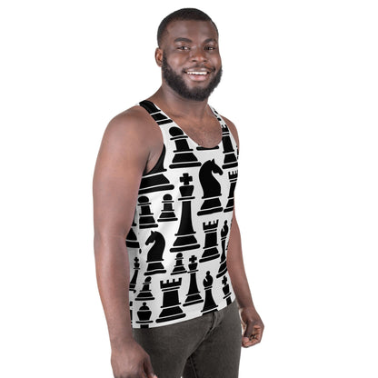 Mens Stretch Fit Tank Top - Black and White Chess Print-2