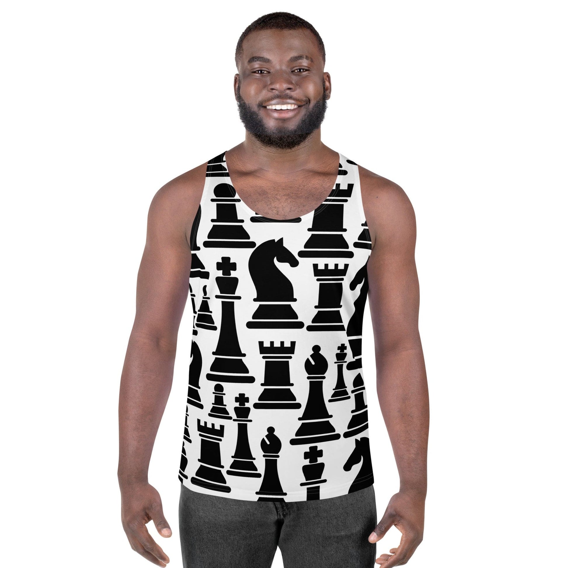 Mens Stretch Fit Tank Top - Black and White Chess Print-0