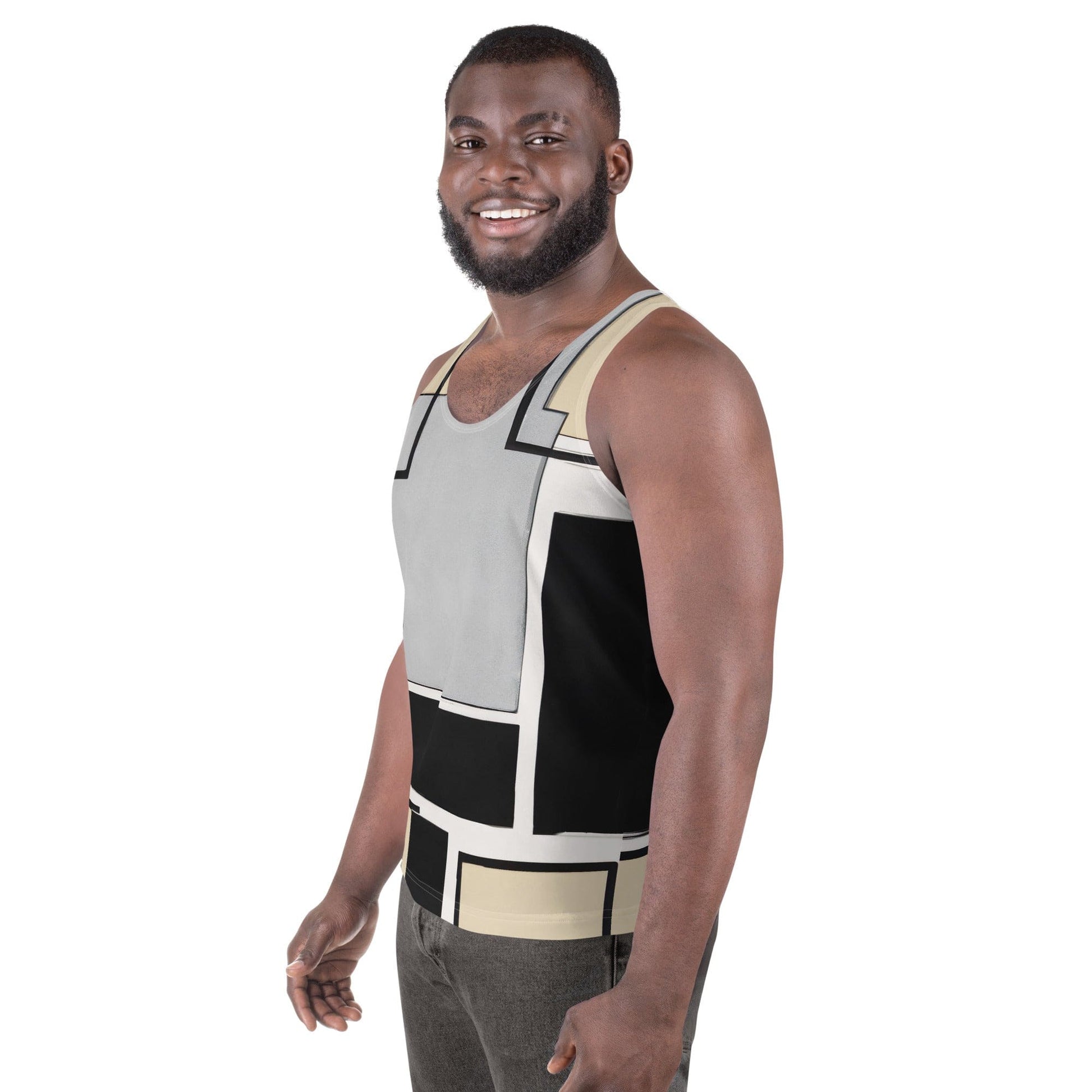 Mens Stretch Fit Tank Top - Black Grey Abstract Pattern-1