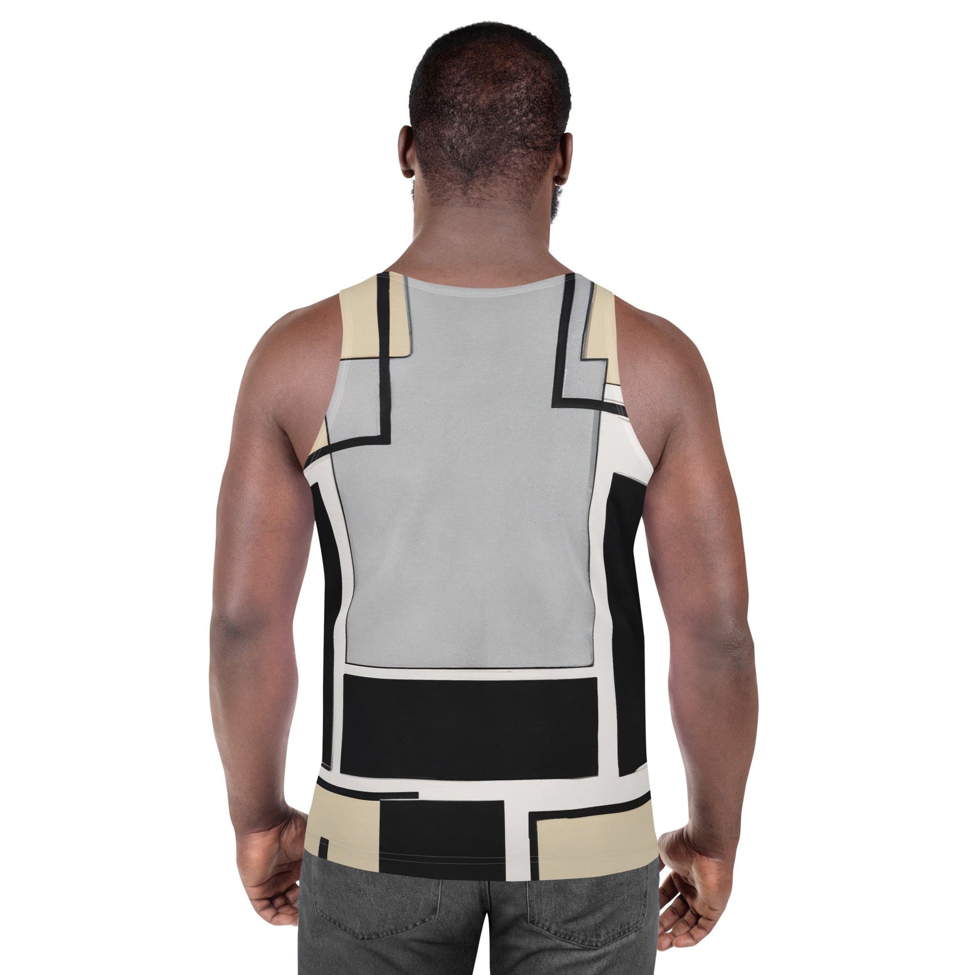 Mens Stretch Fit Tank Top - Black Grey Abstract Pattern-3