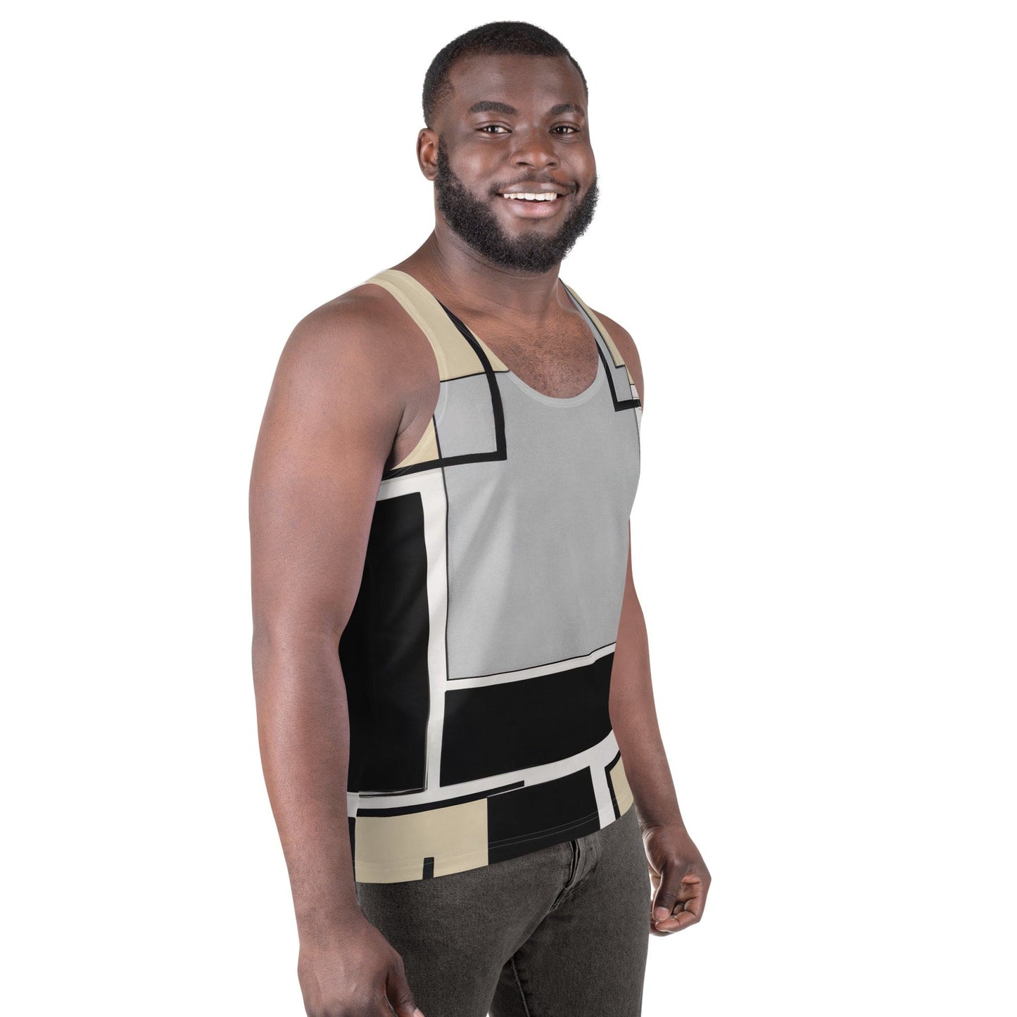 Mens Stretch Fit Tank Top - Black Grey Abstract Pattern-2