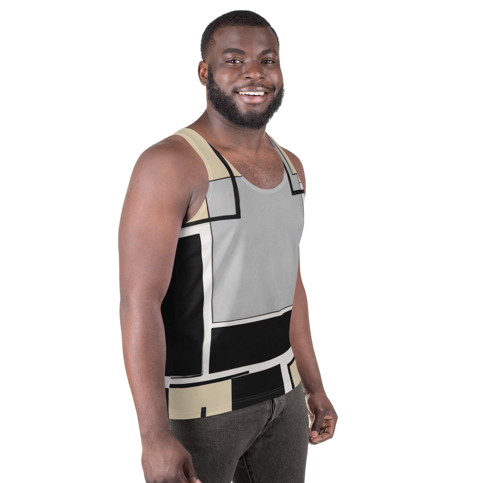 Mens Stretch Fit Tank Top - Black Grey Abstract Pattern-2