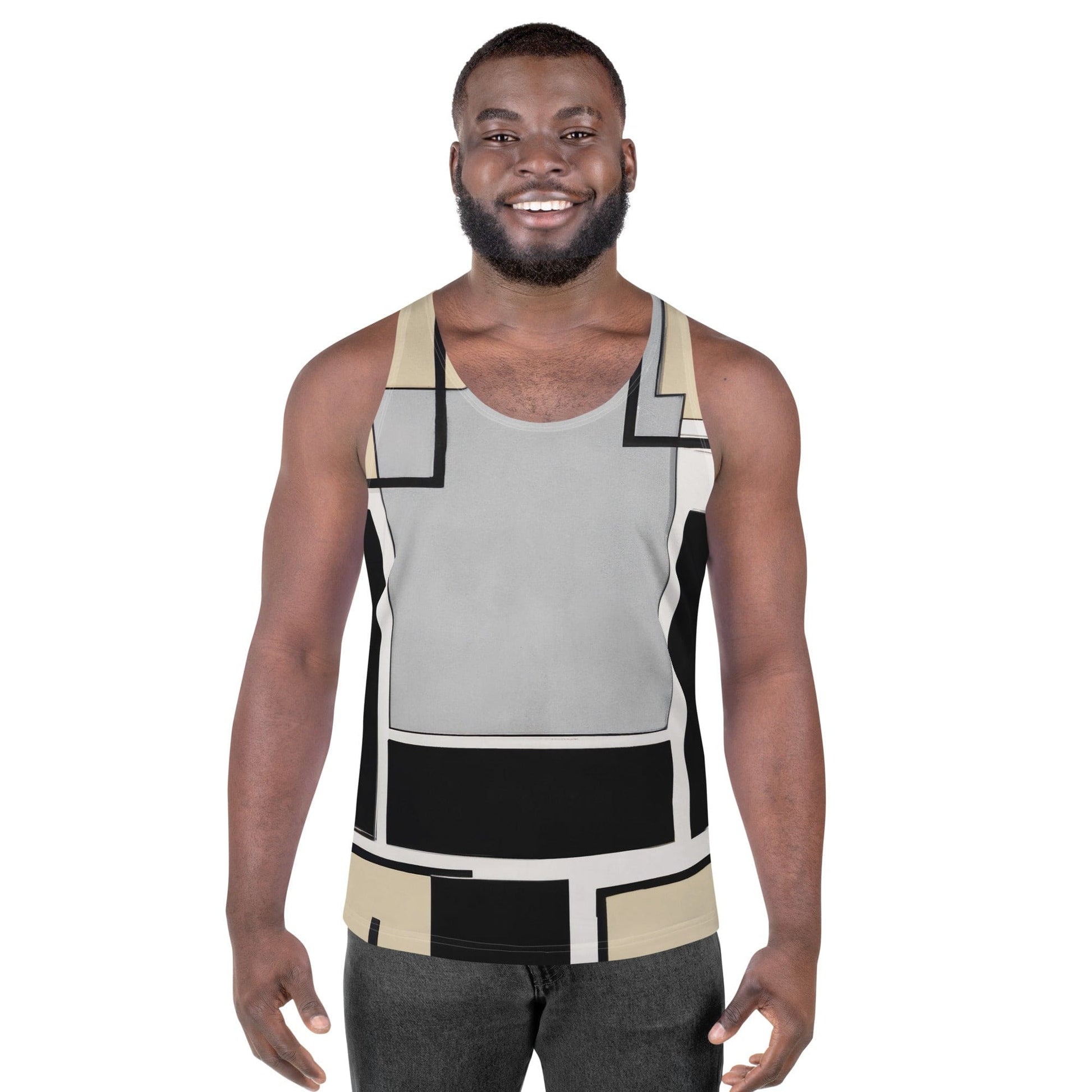 Mens Stretch Fit Tank Top - Black Grey Abstract Pattern-0
