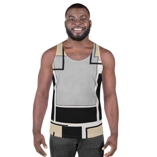 Mens Stretch Fit Tank Top - Black Grey Abstract Pattern-0