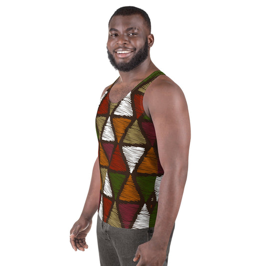 Mens Stretch Fit Tank Top - Red Green Geometric Lines-1