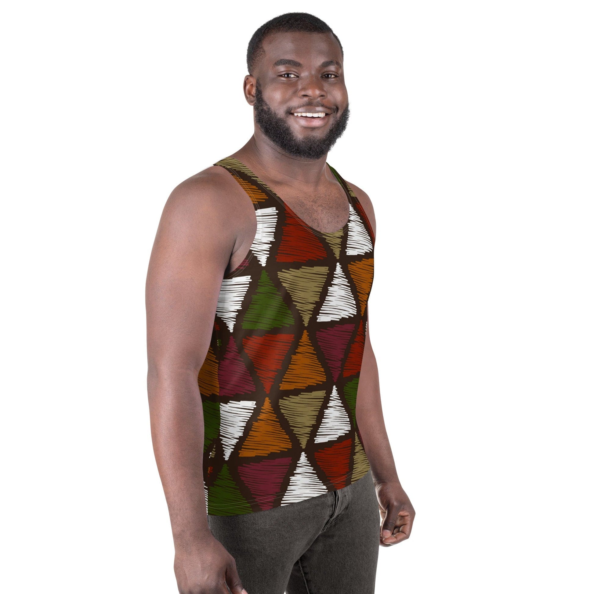Mens Stretch Fit Tank Top - Red Green Geometric Lines-2