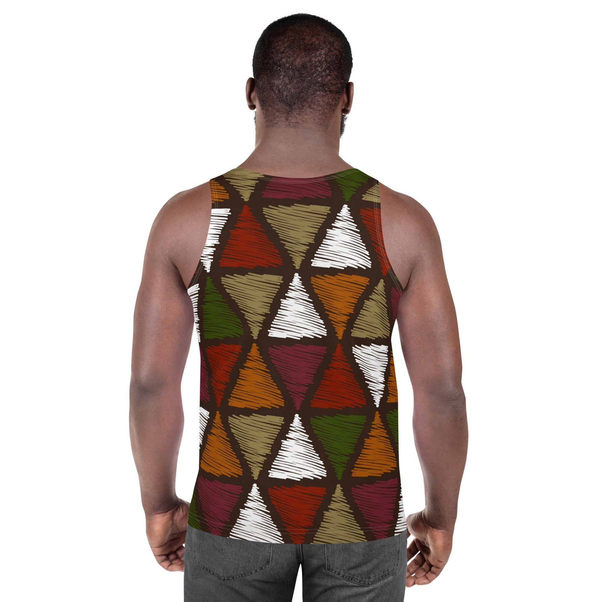 Mens Stretch Fit Tank Top - Red Green Geometric Lines-3