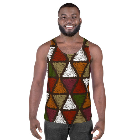 Mens Stretch Fit Tank Top - Red Green Geometric Lines-0