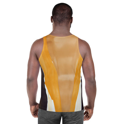 Mens Stretch Fit Tank Top - Yellow Brown Abstract Pattern-3
