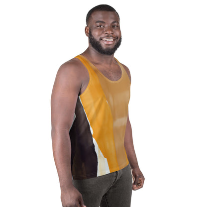 Mens Stretch Fit Tank Top - Yellow Brown Abstract Pattern-2