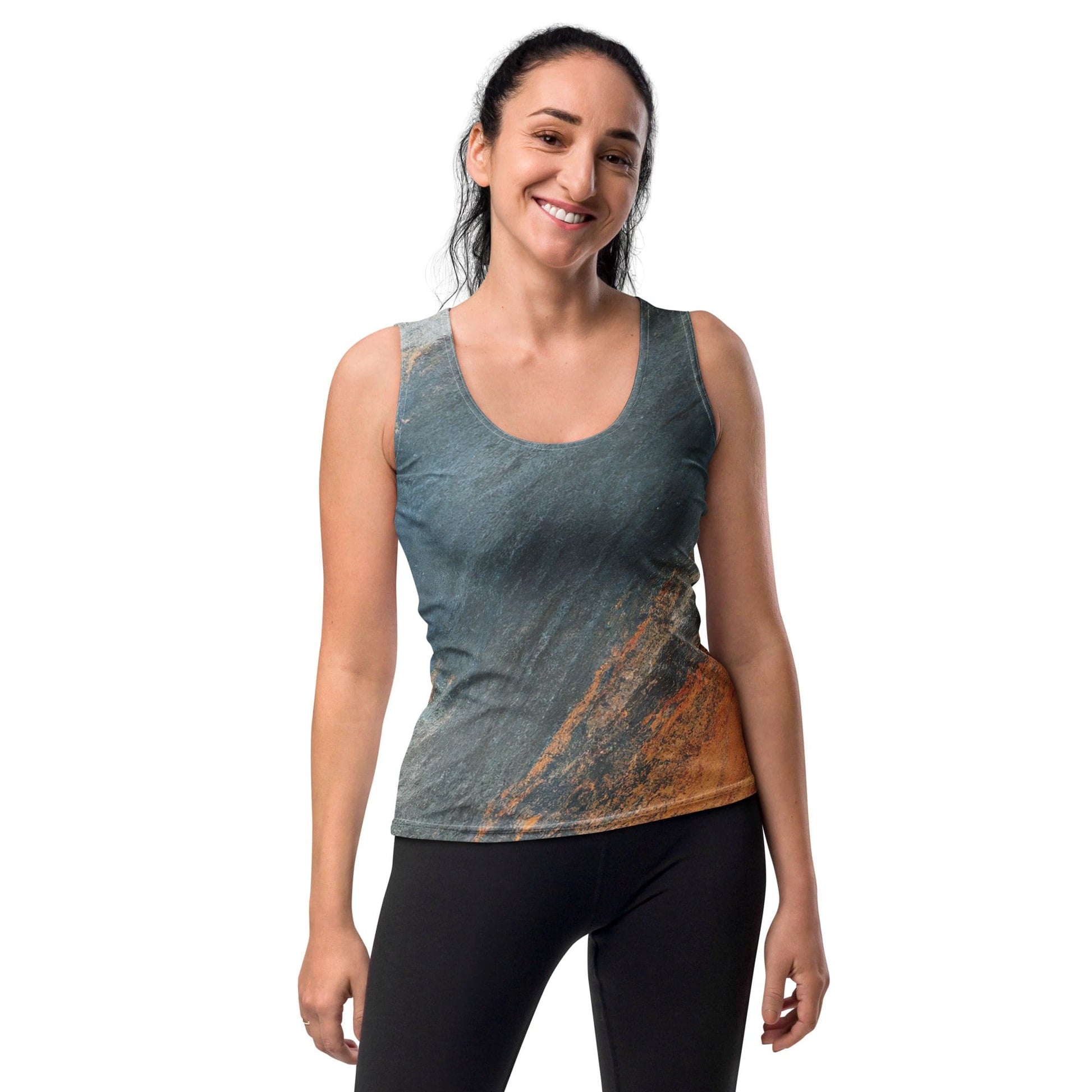 Womens Stretch Fit Tank Top - Blue Orange Abstract Pattern-0
