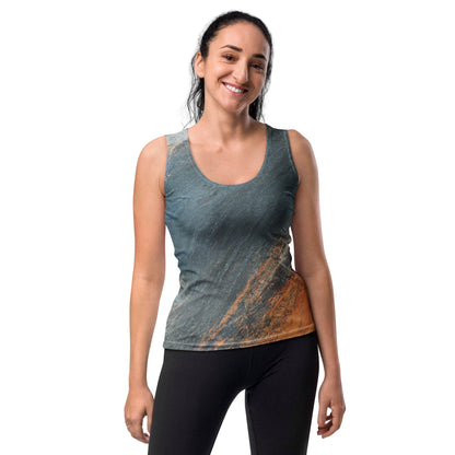 Womens Stretch Fit Tank Top - Blue Orange Abstract Pattern-0
