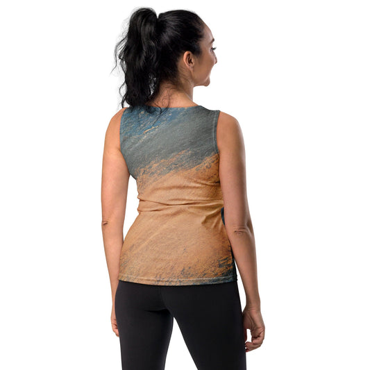 Womens Stretch Fit Tank Top - Blue Orange Abstract Pattern-1