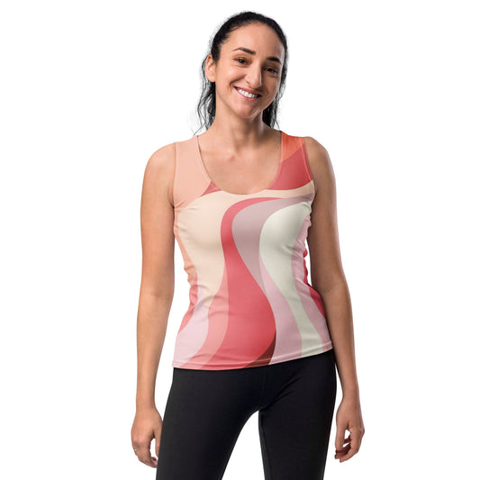 Womens Stretch Fit Tank Top - Pink White Boho Swirl Lines-0
