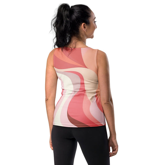 Womens Stretch Fit Tank Top - Pink White Boho Swirl Lines-1