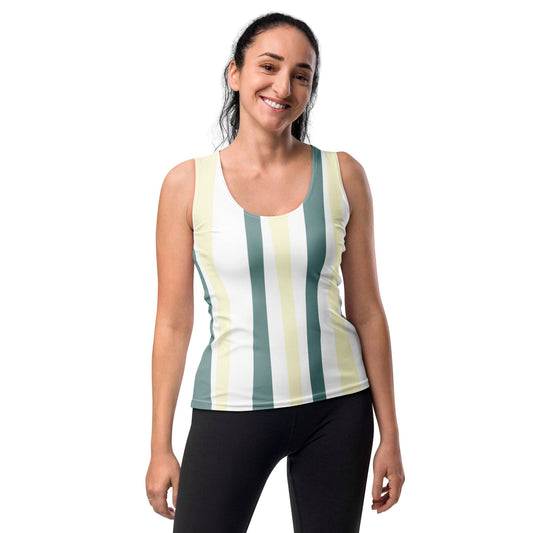 Womens Stretch Fit Tank Top - Green Yellow Geometric Lines-1