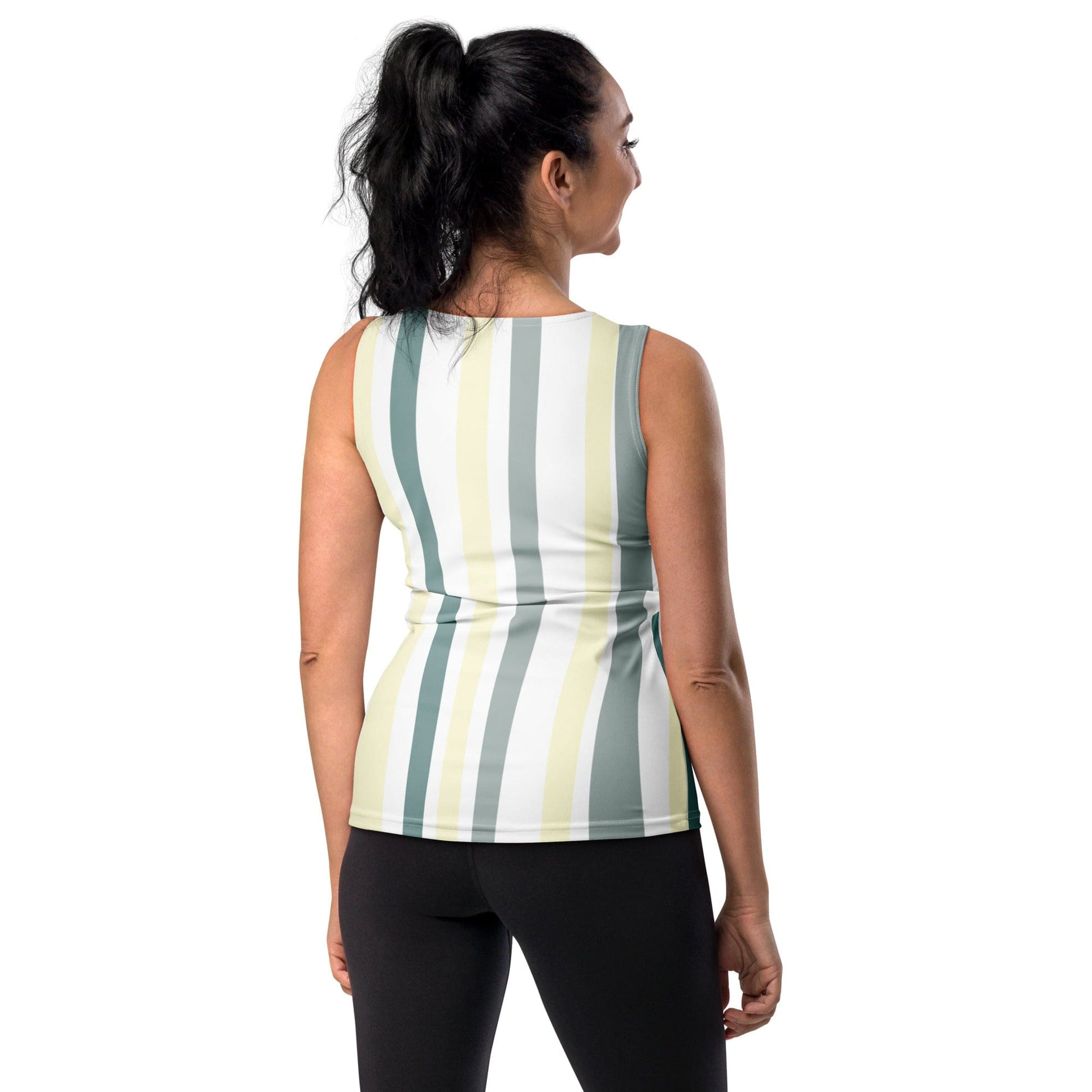 Womens Stretch Fit Tank Top - Green Yellow Geometric Lines-2