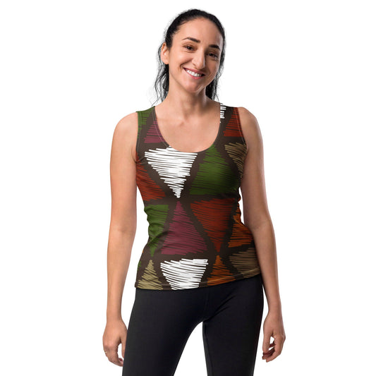 Womens Stretch Fit Tank Top - Red Green Geometric Lines-0