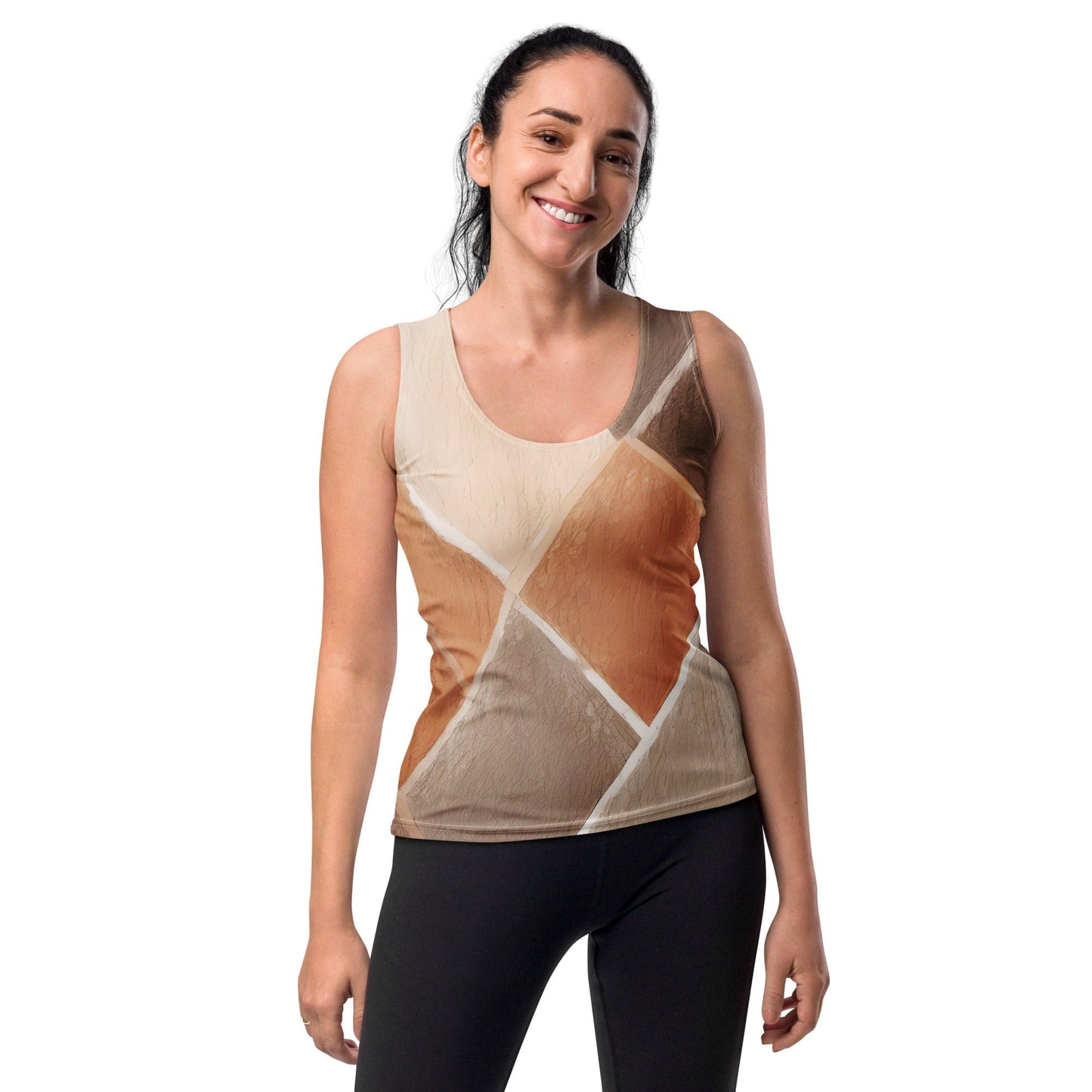 Womens Stretch Fit Tank Top - Brown Rustic Watercolors Print-0