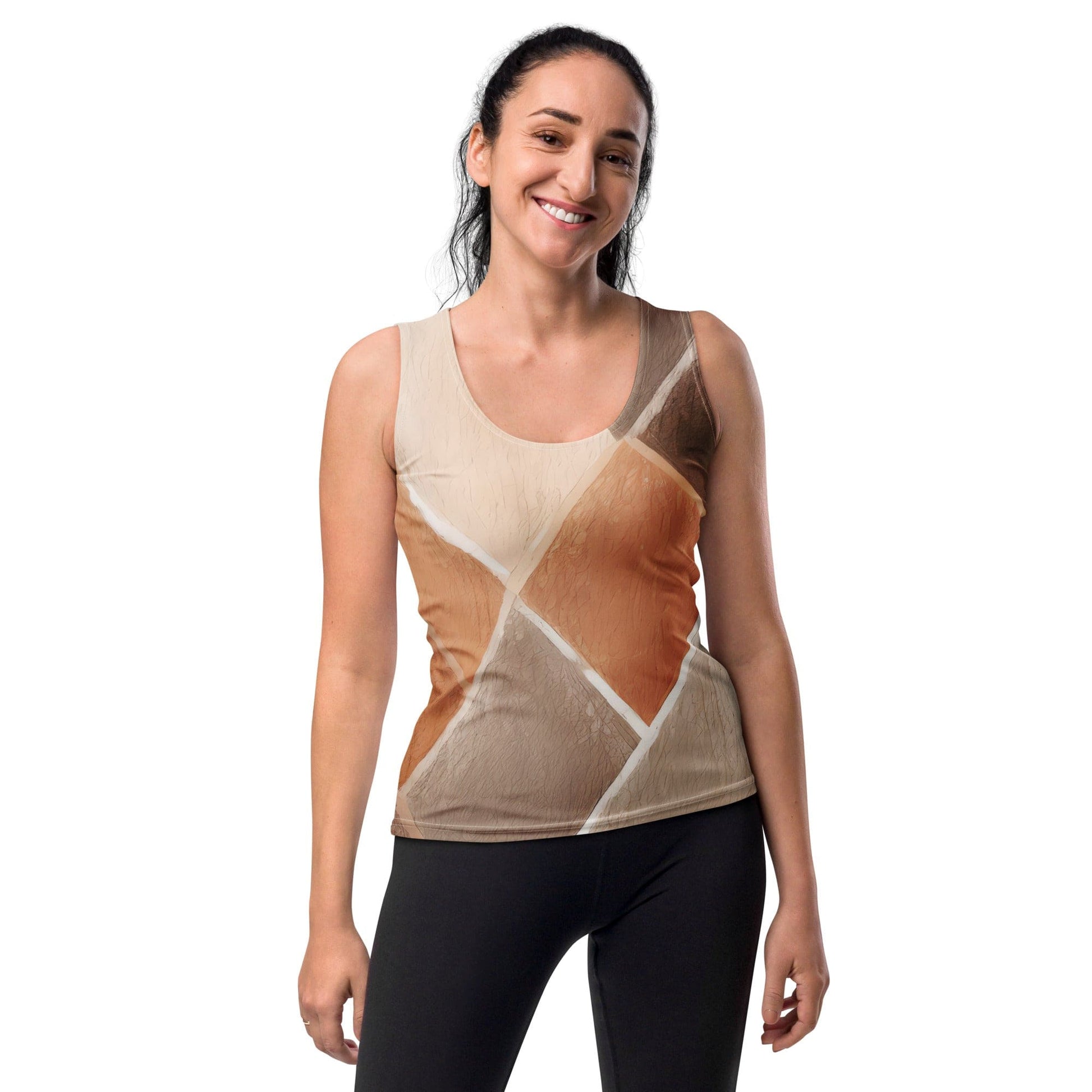 Womens Stretch Fit Tank Top - Brown Rustic Watercolors Print-0