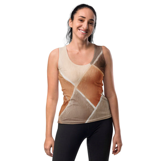 Womens Stretch Fit Tank Top - Brown Rustic Watercolors Print-0