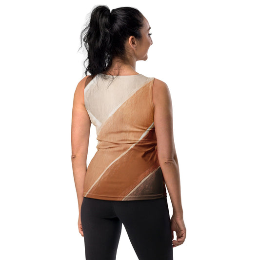 Womens Stretch Fit Tank Top - Brown Rustic Watercolors Print-1