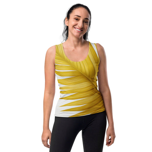 Womens Stretch Fit Tank Top - Yellow Palm Leaves-1