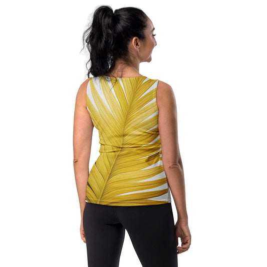 Womens Stretch Fit Tank Top - Yellow Palm Leaves-0